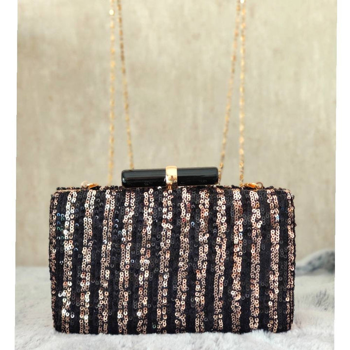 Black Gold sequin Evening Clutch Handbag , Party Purse Indian Zardozi Clutch Sling, Wedding Bridal Bag, Embellished  Evening Clutch, Gift
