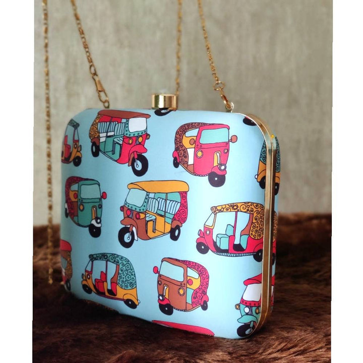 Blue  Scooter Printed Square shape Clutch handbags | Evening clutches | Gift for girlfriend| Gift for sister | Gift for her