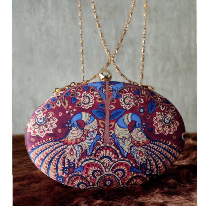 Maroon Printed  Metal evening Clutch handbags | Evening clutches | Indian art bags | Gift for girlfriend| Gift for sister | Birthday gift