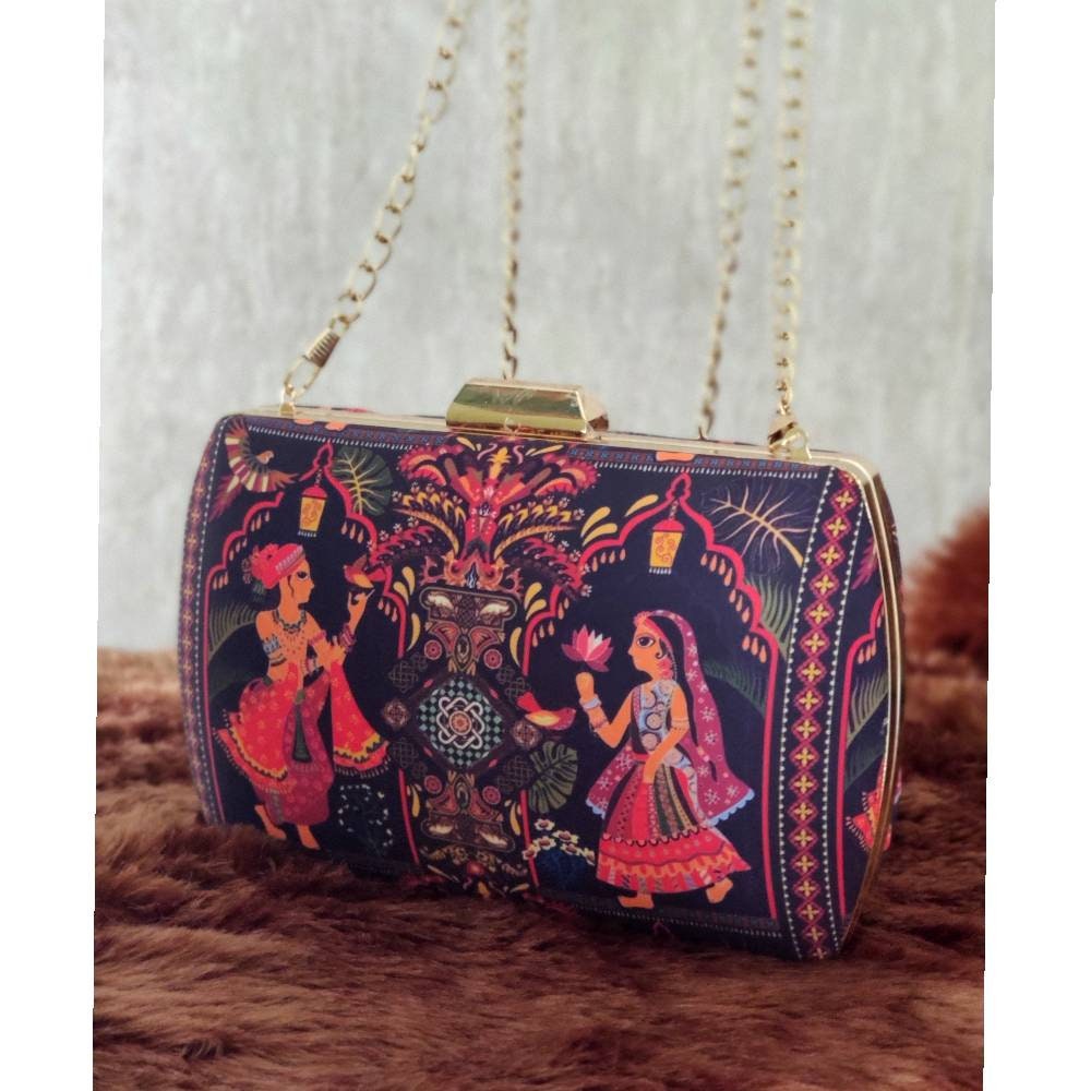 Printed  Metal evening Clutch handbags | Evening clutches | Indian art bags | Gift for girlfriend| Gift for sister | Birthday gift